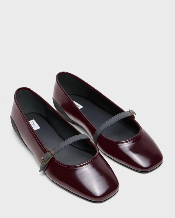 Theory Leather Ballerina Flat Bordeaux Women Shoes