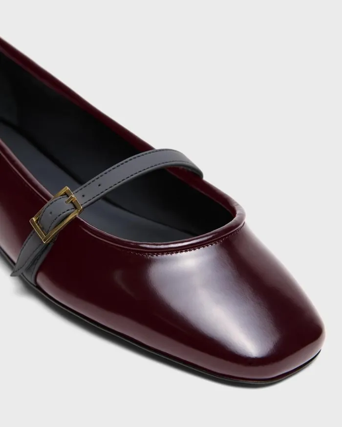 Theory Leather Ballerina Flat Bordeaux Women Shoes