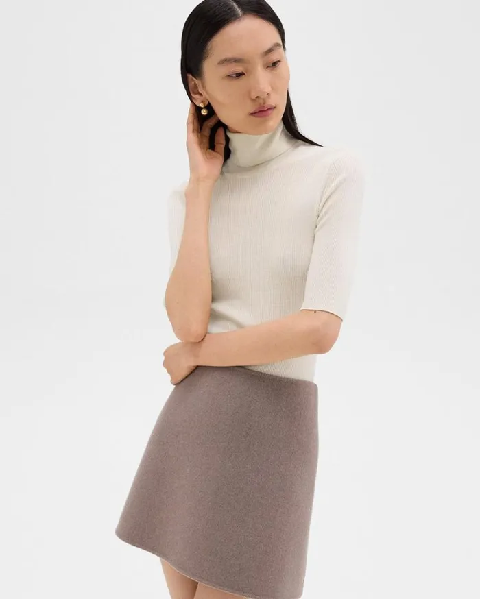 Theory Leenda ShortSleeve Turtleneck In Regal Wool New Ivory Women Sweaters Cardigans