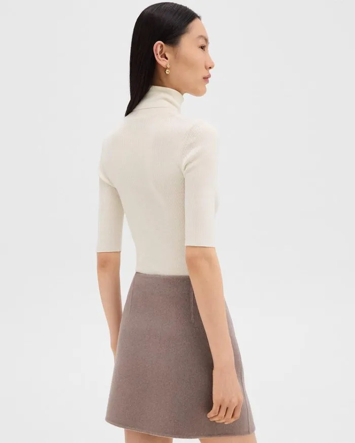 Theory Leenda ShortSleeve Turtleneck In Regal Wool New Ivory Women Sweaters Cardigans