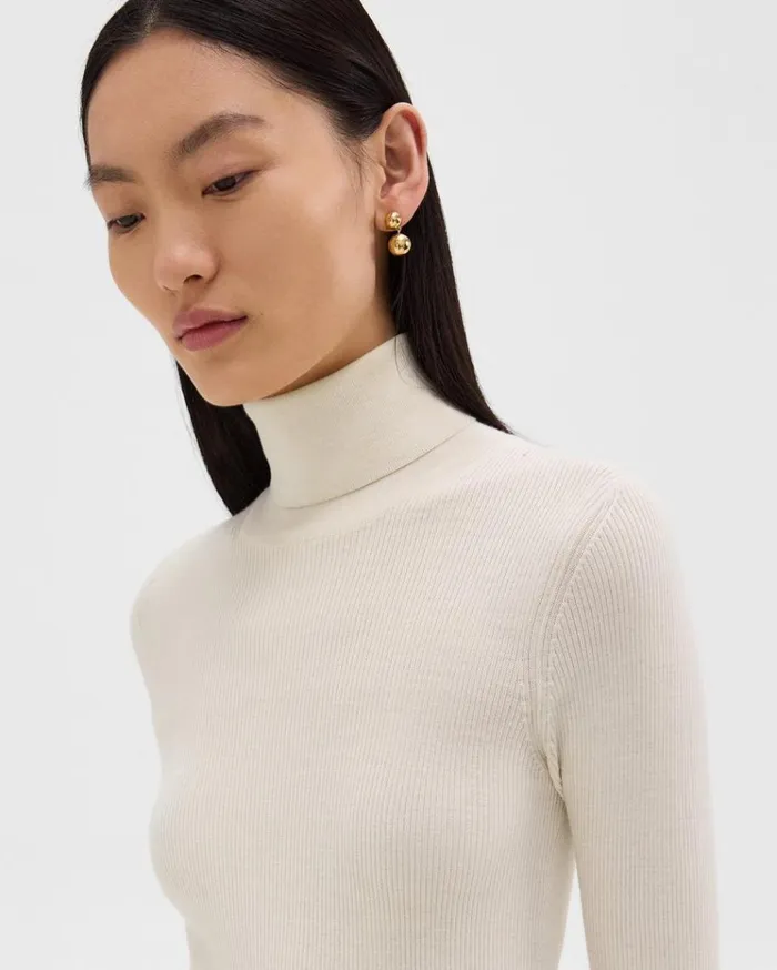 Theory Leenda ShortSleeve Turtleneck In Regal Wool New Ivory Women Sweaters Cardigans