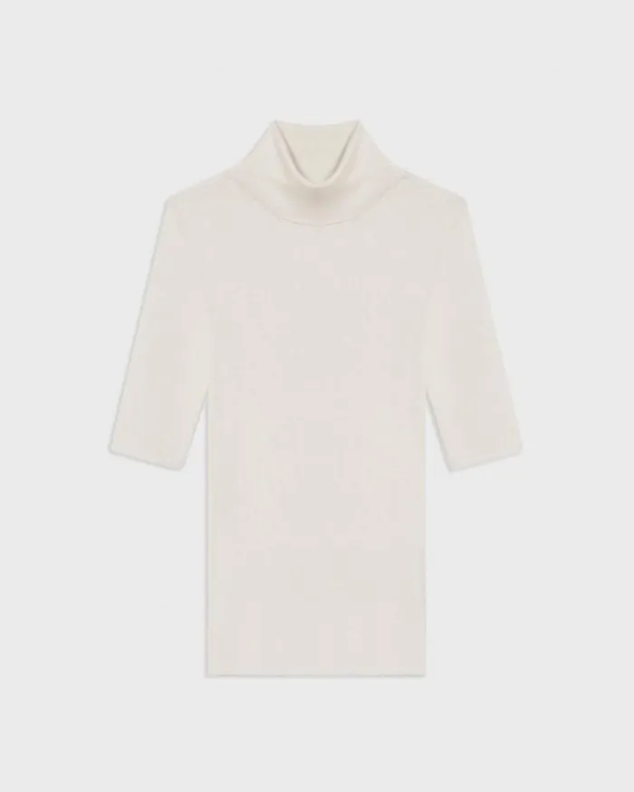 Theory Leenda ShortSleeve Turtleneck In Regal Wool New Ivory Women Sweaters Cardigans