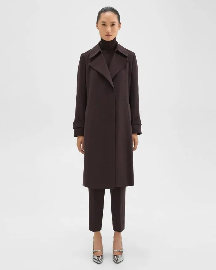 Theory Oaklane Trench Coat In Admiral Crepe Mink Women Outerwear