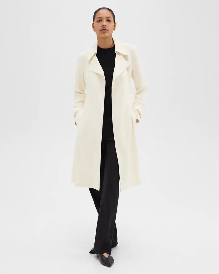 Theory Oaklane Trench Coat In Admiral Crepe Rice Women Outerwear