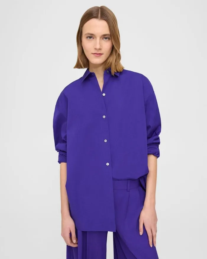 Theory Oversized Shirt In Cotton Blue Iris Women Tops