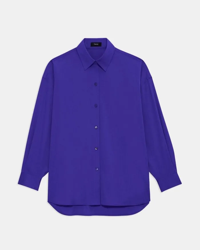 Theory Oversized Shirt In Cotton Blue Iris Women Tops Theory Oversized Shirt In Cotton Blue Iris Women Tops
