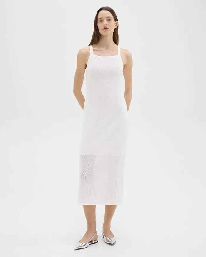 Theory Pointelle Midi Dress In Crepe Knit White Women Dresses