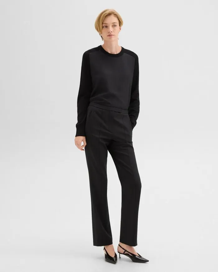 Theory Relaxed Pant In Wool Gabardine Black Women Pants