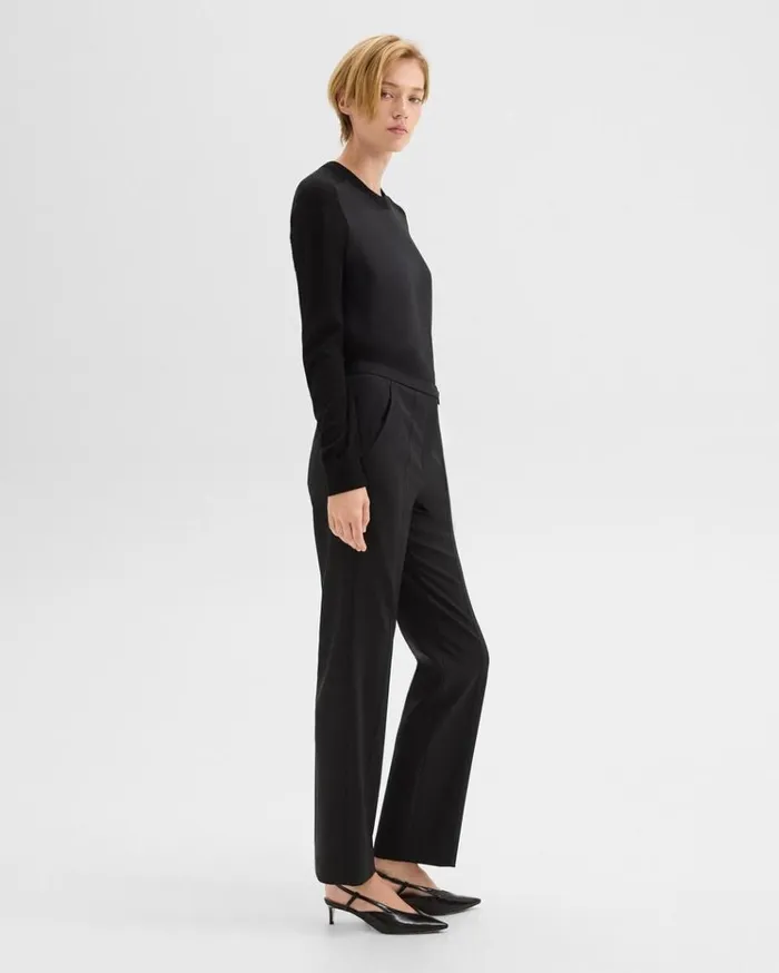 Theory Relaxed Pant In Wool Gabardine Black Women Pants