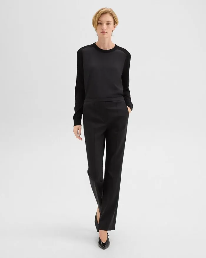 Theory Relaxed Pant In Wool Gabardine Black Women Pants