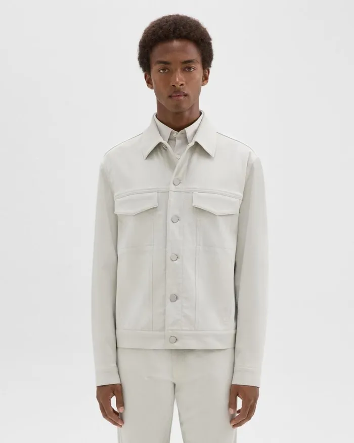 Theory River Trucker Jacket In Neoteric Twill Limestone Men Outerwear
