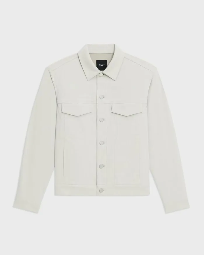 Theory River Trucker Jacket In Neoteric Twill Limestone Men Outerwear Theory River Trucker Jacket In Neoteric Twill Limestone Men Outerwear