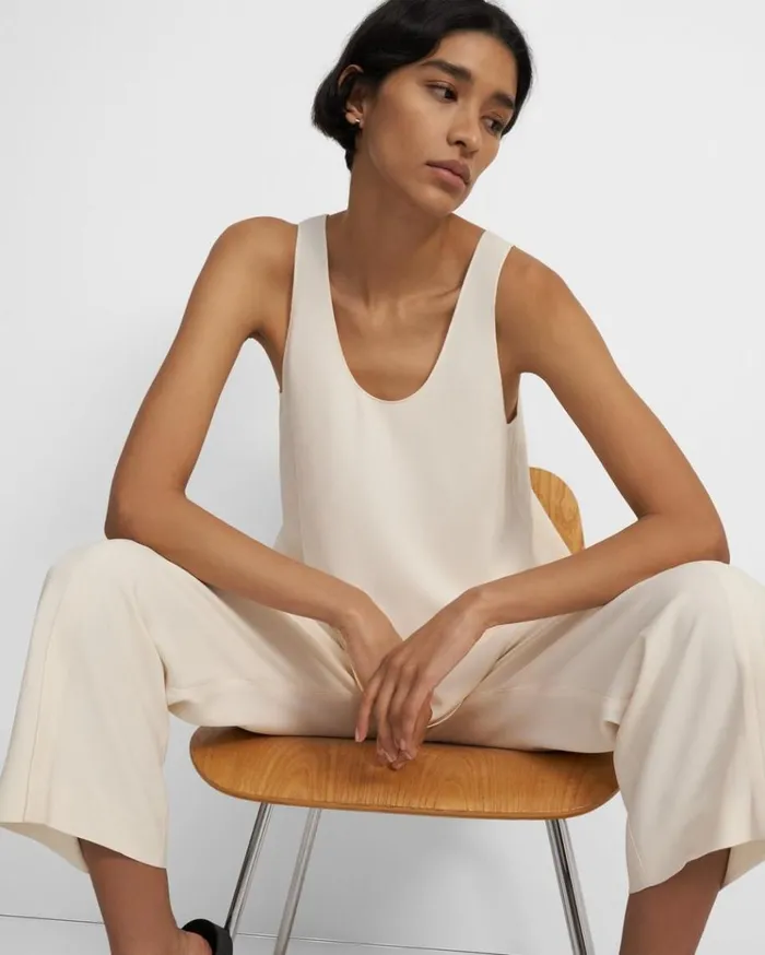 Theory ScoopNeck Tank In Eco Rosina Crepe Cream Yellow Women Tops