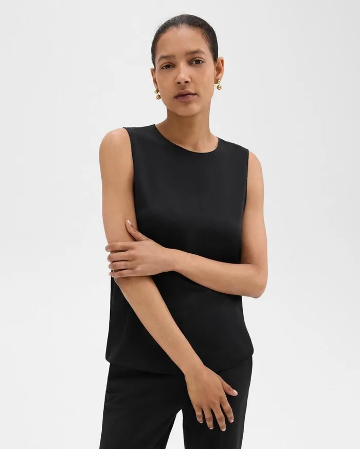 Theory Shell Top In Silk Georgette Black Women Tops