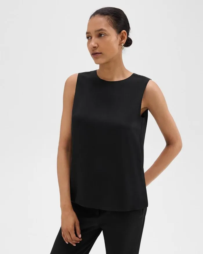 Theory Shell Top In Silk Georgette Black Women Tops