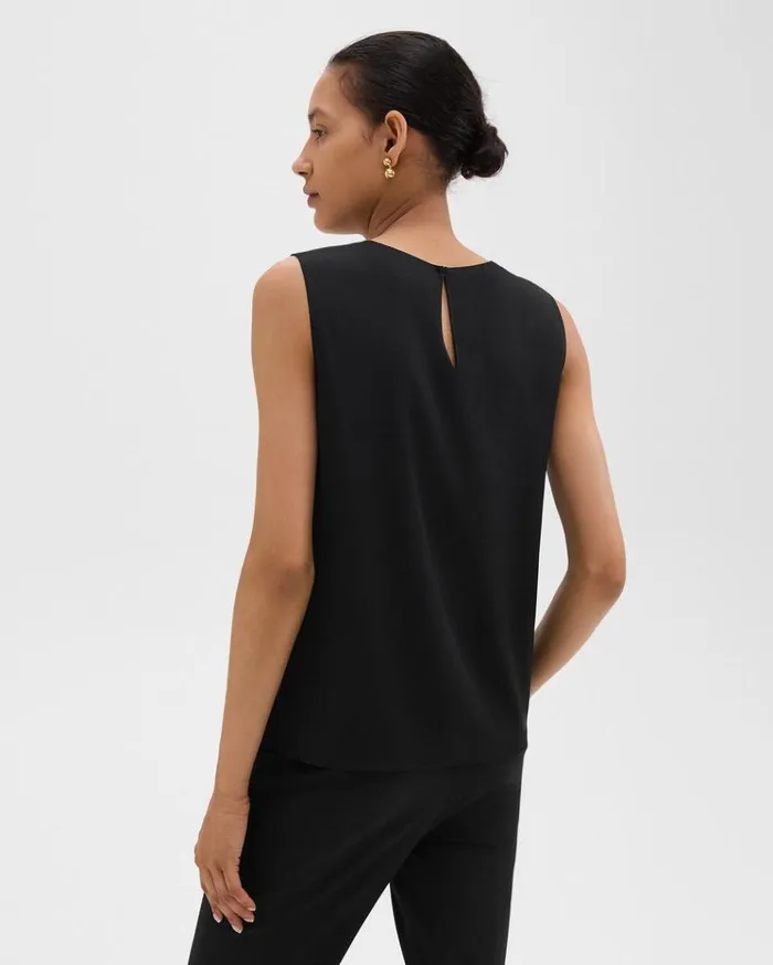 Theory Shell Top In Silk Georgette Black Women Tops