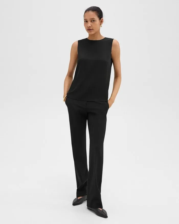 Theory Shell Top In Silk Georgette Black Women Tops