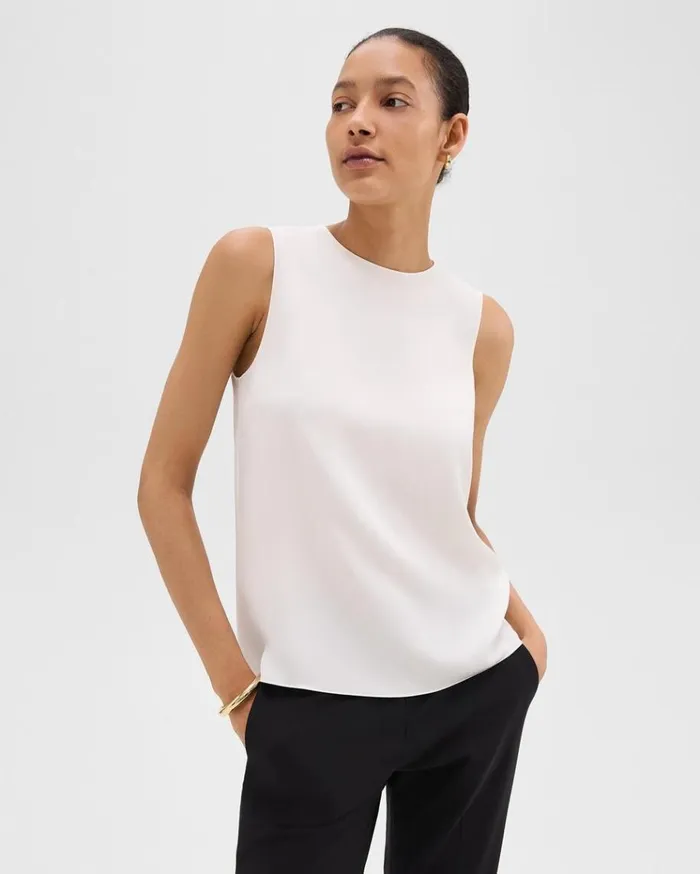 Theory Shell Top In Silk Georgette Ivory Women Tops