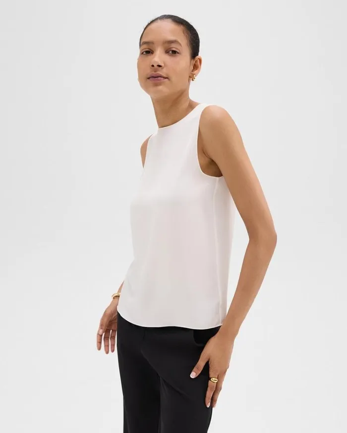 Theory Shell Top In Silk Georgette Ivory Women Tops
