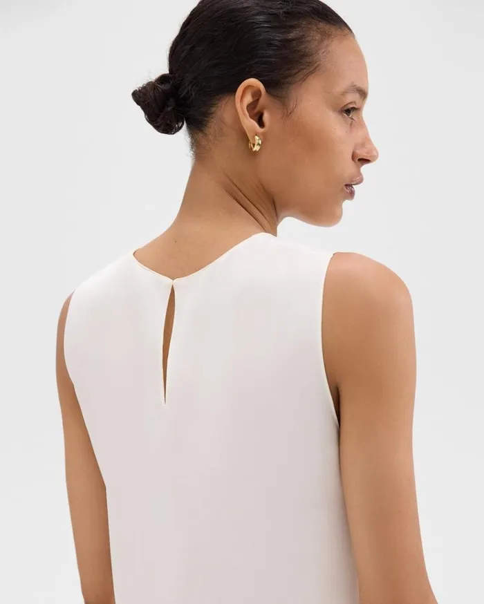 Theory Shell Top In Silk Georgette Ivory Women Tops