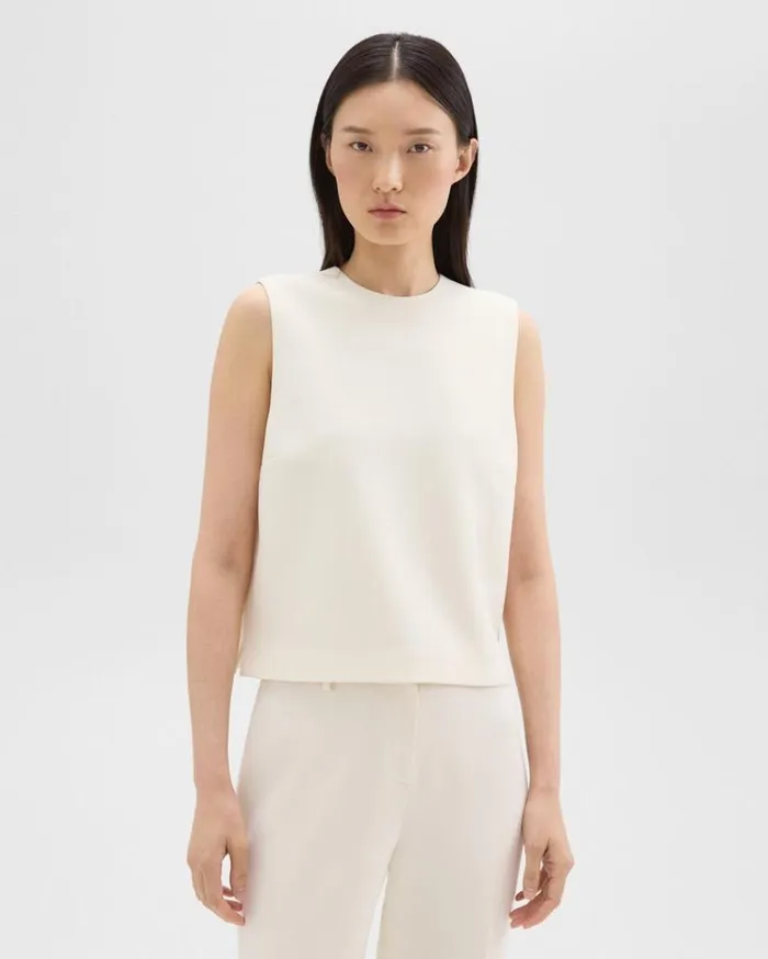 Theory Sleeveless Crewneck Top In Admiral Crepe Rice Women Tops