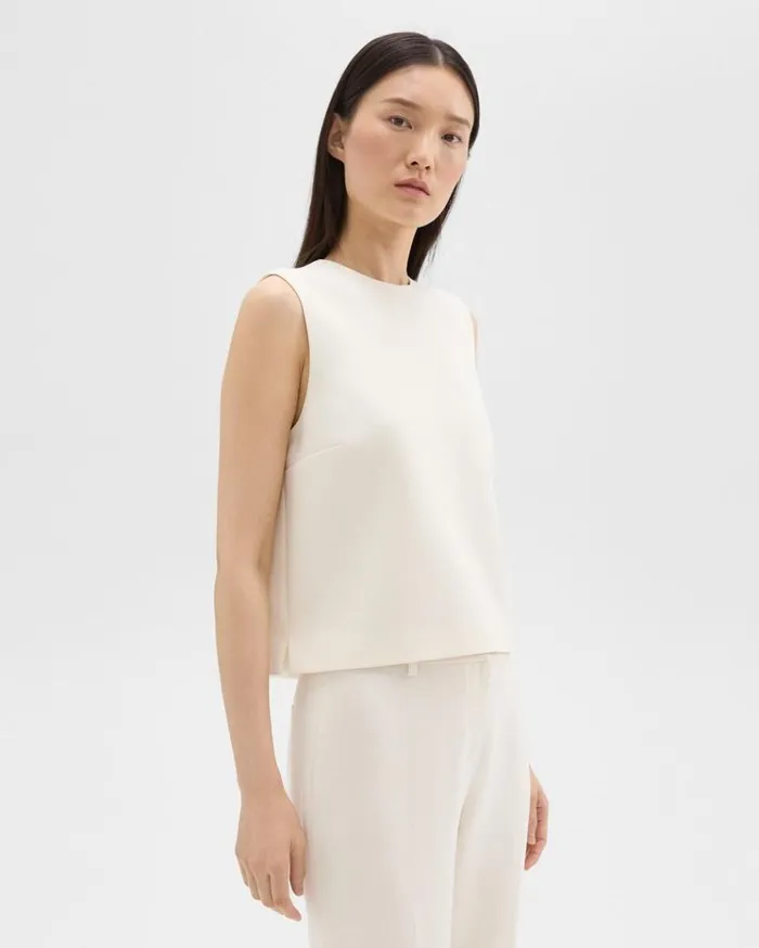 Theory Sleeveless Crewneck Top In Admiral Crepe Rice Women Tops