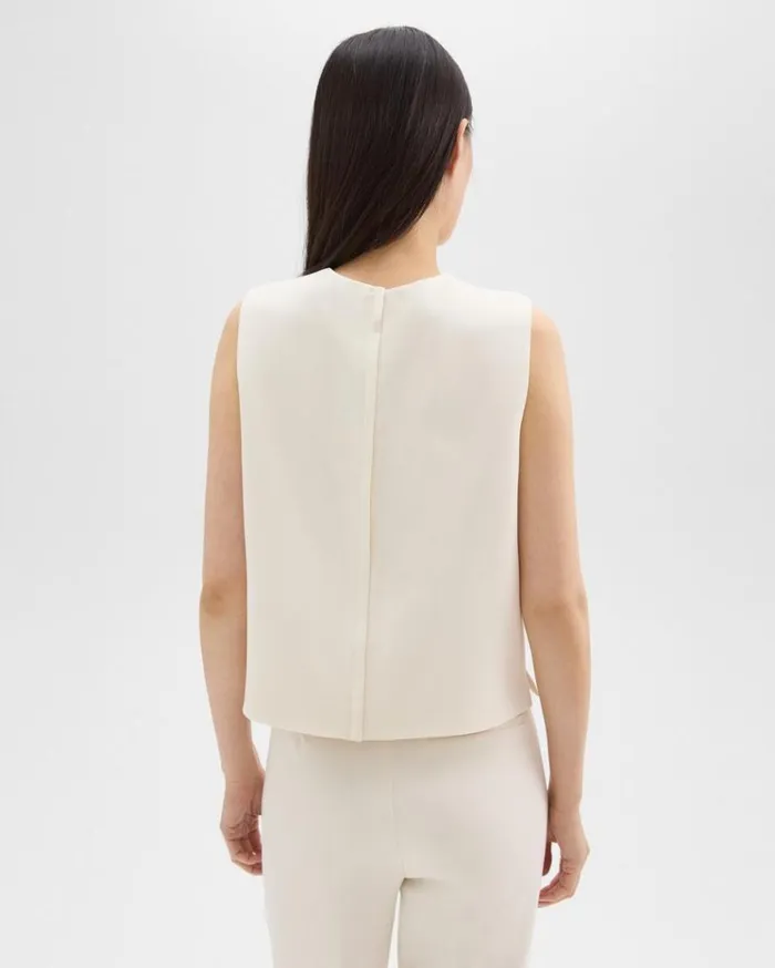 Theory Sleeveless Crewneck Top In Admiral Crepe Rice Women Tops