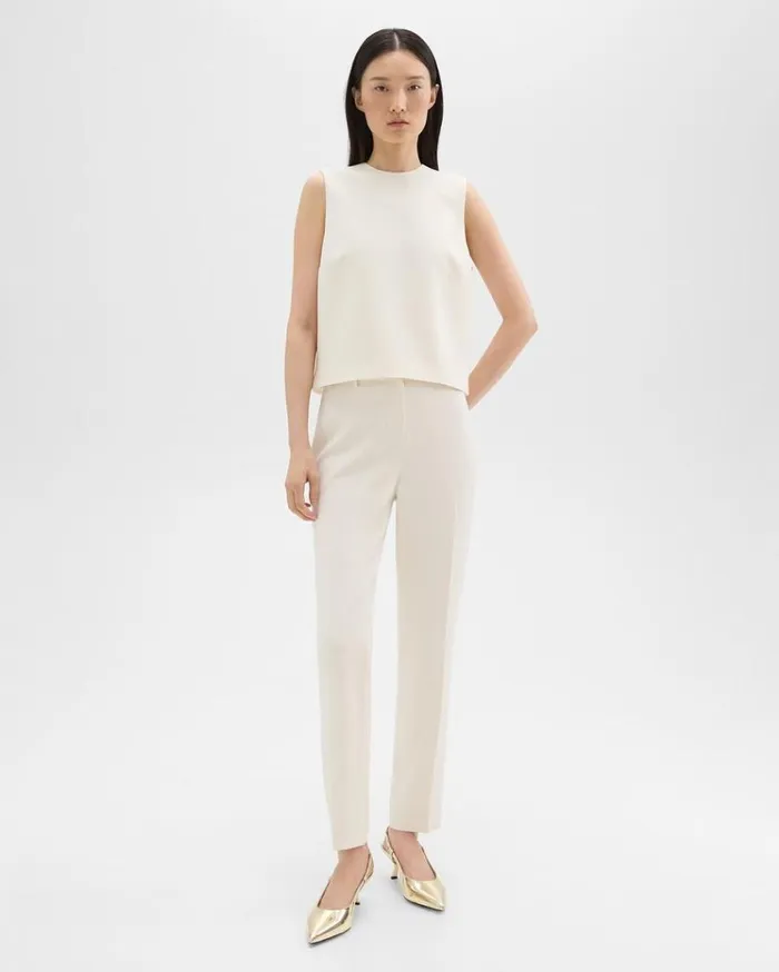 Theory Sleeveless Crewneck Top In Admiral Crepe Rice Women Tops