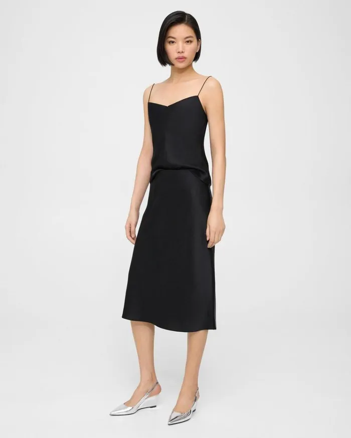 Theory Slip Skirt In Satin Black Women Skirts