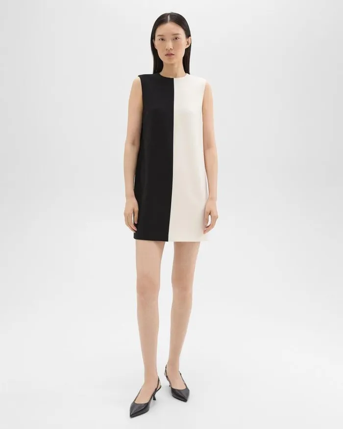 Theory Split Sleeveless Shift Dress In Crepe Blackrice Women Dresses