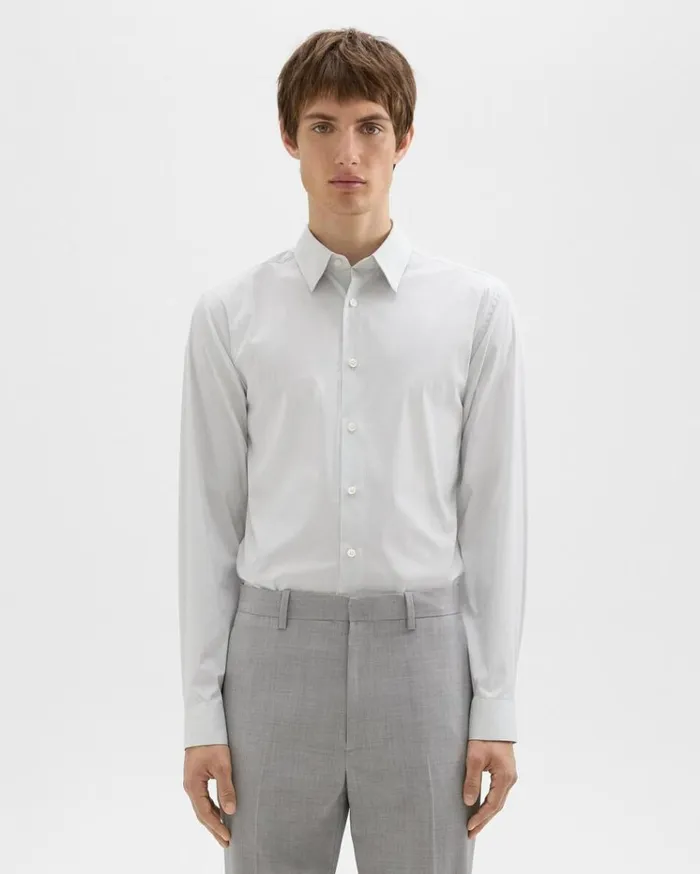 Theory StandardFit Shirt In Checked Stretch Cotton Whitevapor Men Shirts