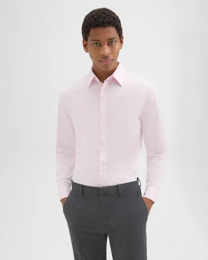 Theory Sylvain Shirt In Structure Knit Pale Pink Men Shirts