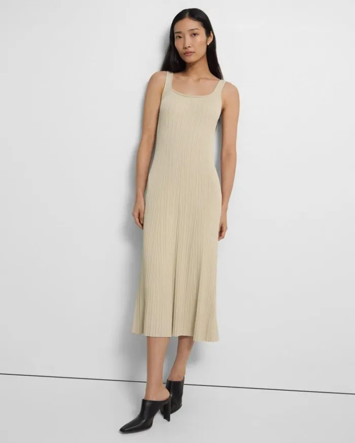 Theory Tank Dress In Stretch Knit Butter Yellow Women Dresses