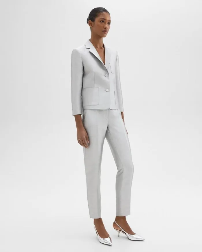 Theory Tapered Slim Pant In Metallic Silk Twill Ice Grey Women Pants Theory Tapered Slim Pant In Metallic Silk Twill Ice Grey Women Pants