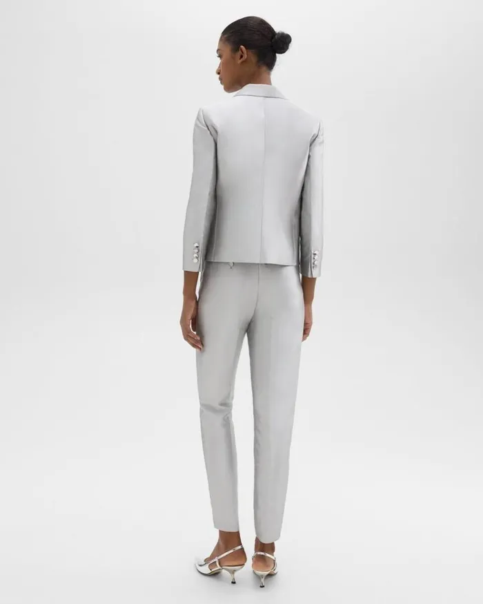 Theory Tapered Slim Pant In Metallic Silk Twill Ice Grey Women Pants Theory Tapered Slim Pant In Metallic Silk Twill Ice Grey Women Pants