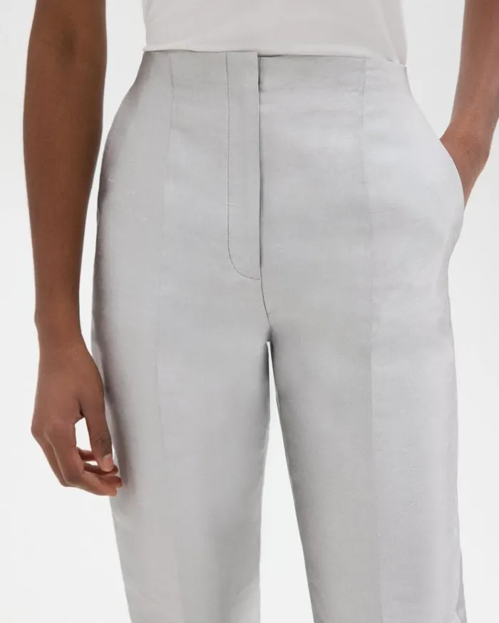 Theory Tapered Slim Pant In Metallic Silk Twill Ice Grey Women Pants Theory Tapered Slim Pant In Metallic Silk Twill Ice Grey Women Pants