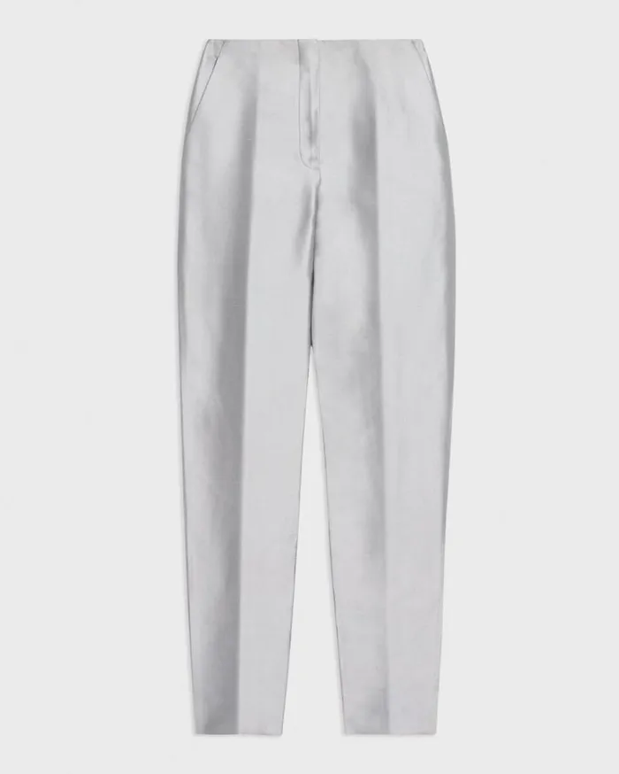 Theory Tapered Slim Pant In Metallic Silk Twill Ice Grey Women Pants Theory Tapered Slim Pant In Metallic Silk Twill Ice Grey Women Pants
