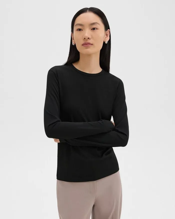 Theory Tiny LongSleeve Tee In Organic Cotton Black Women TShirts Tank Tops