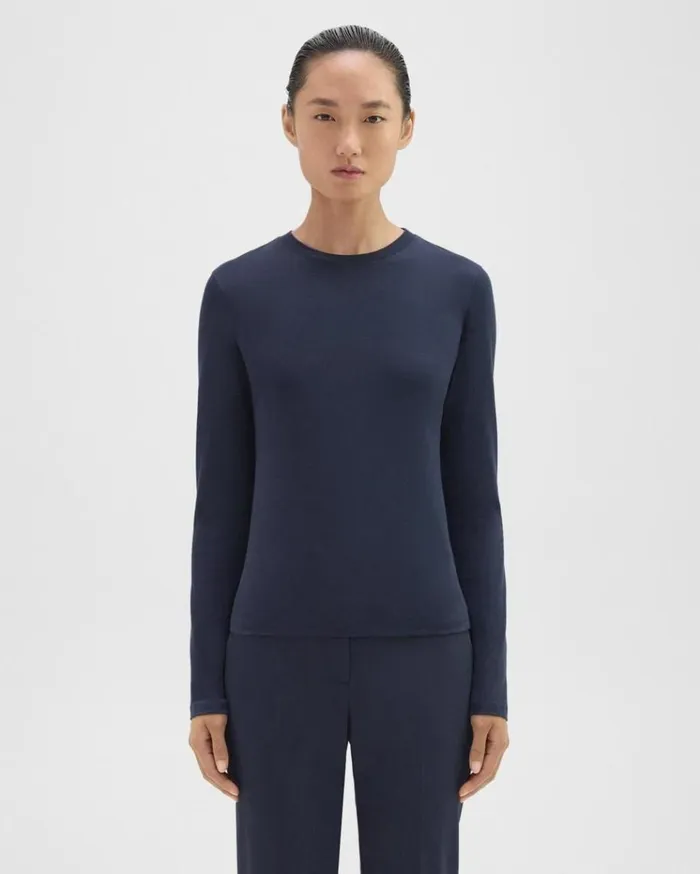 Theory Tiny LongSleeve Tee In Organic Cotton Nocturne Navy Women TShirts Tank Tops Theory Tiny LongSleeve Tee In Organic Cotton Nocturne Navy Women TShirts Tank Tops