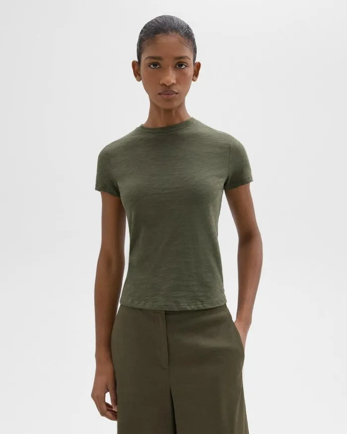 Theory Tiny Tee In Organic Slub Cotton Dark Olive Women TShirts Tank Tops