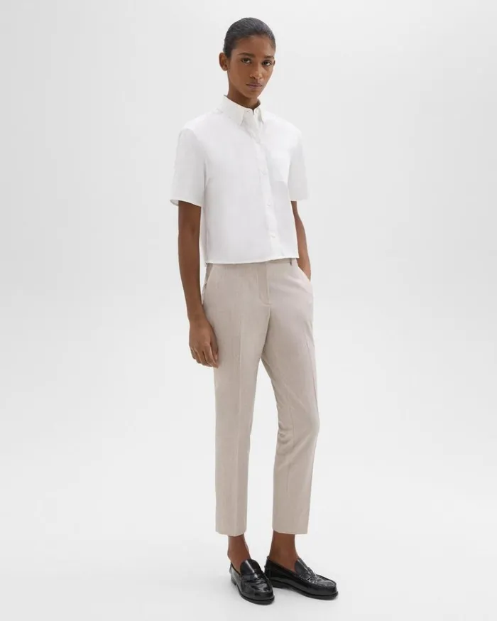 Theory Treeca Pant In Good Wool Sand Melange Women Pants