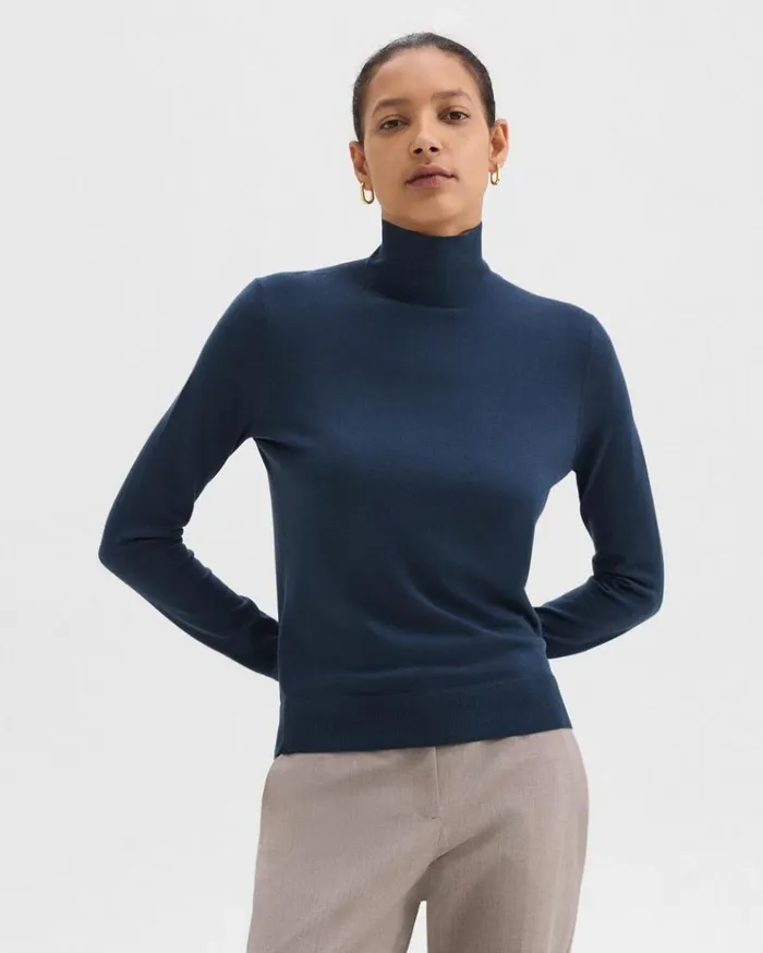 Theory Turtleneck Sweater In Regal Wool Ash Blue Women Sweaters Cardigans
