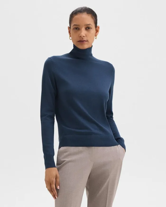Theory Turtleneck Sweater In Regal Wool Ash Blue Women Sweaters Cardigans