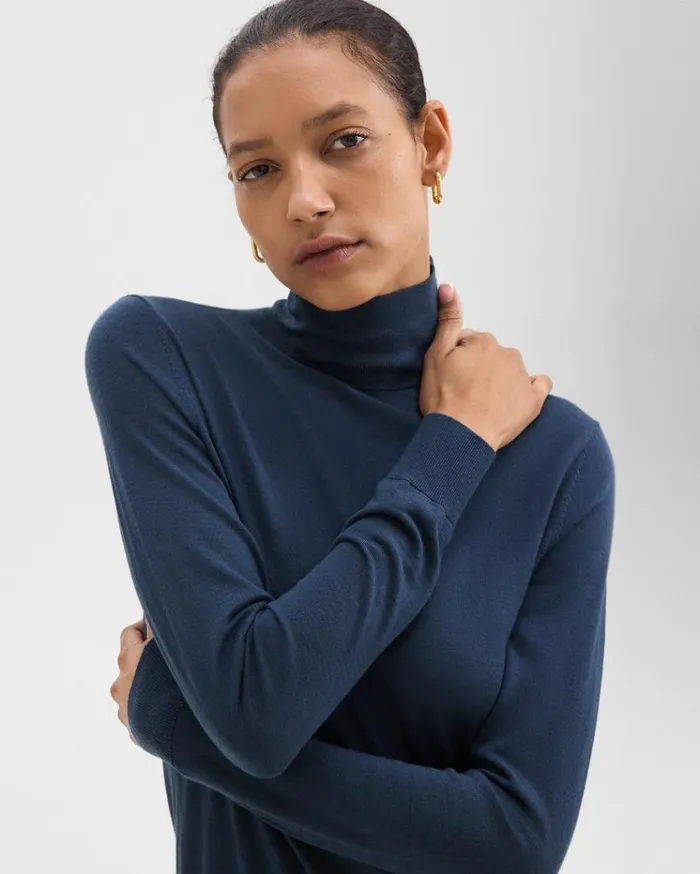 Theory Turtleneck Sweater In Regal Wool Ash Blue Women Sweaters Cardigans
