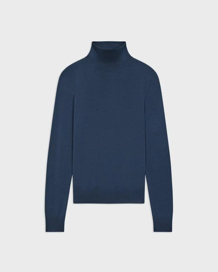 Theory Turtleneck Sweater In Regal Wool Ash Blue Women Sweaters Cardigans