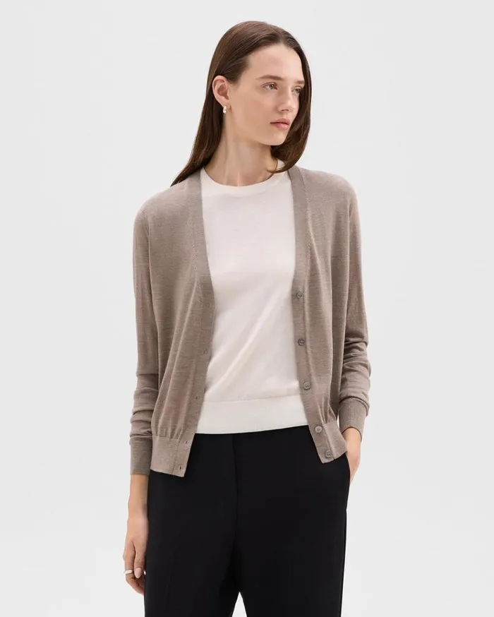 Theory VNeck Cardigan In Regal Wool Light Cinder Women Sweaters Cardigans