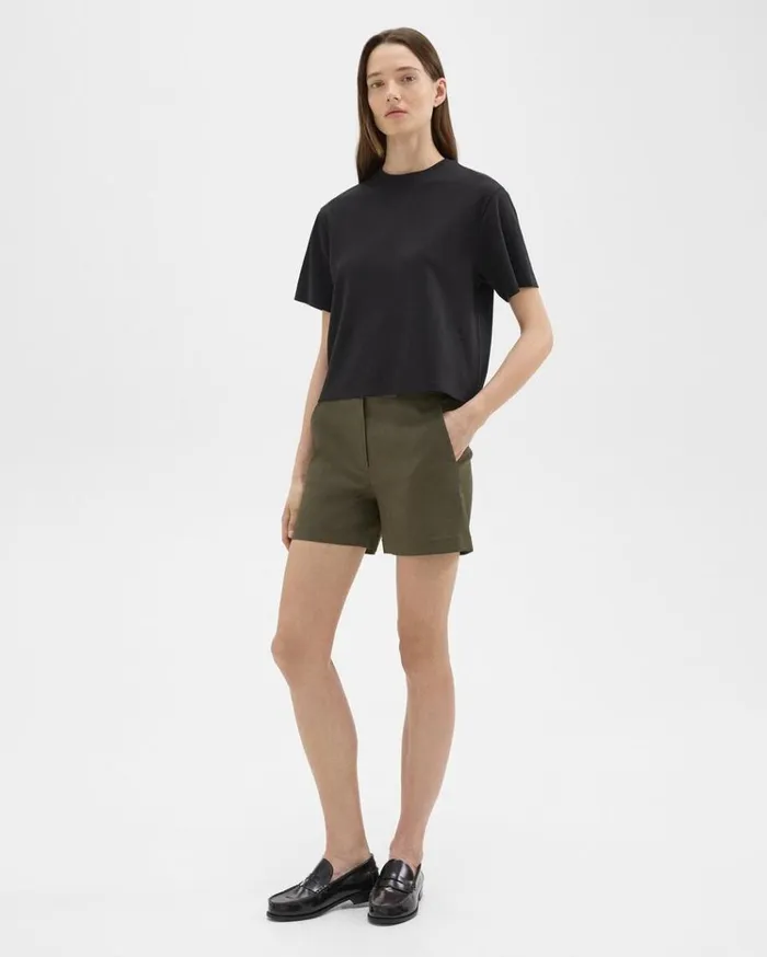 Theory Waist Tab Short In Good Linen Dark Olive Women Pants