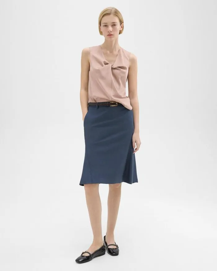 Theory Wool Gabardine Trumpet Skirt Bluestone Women Skirts