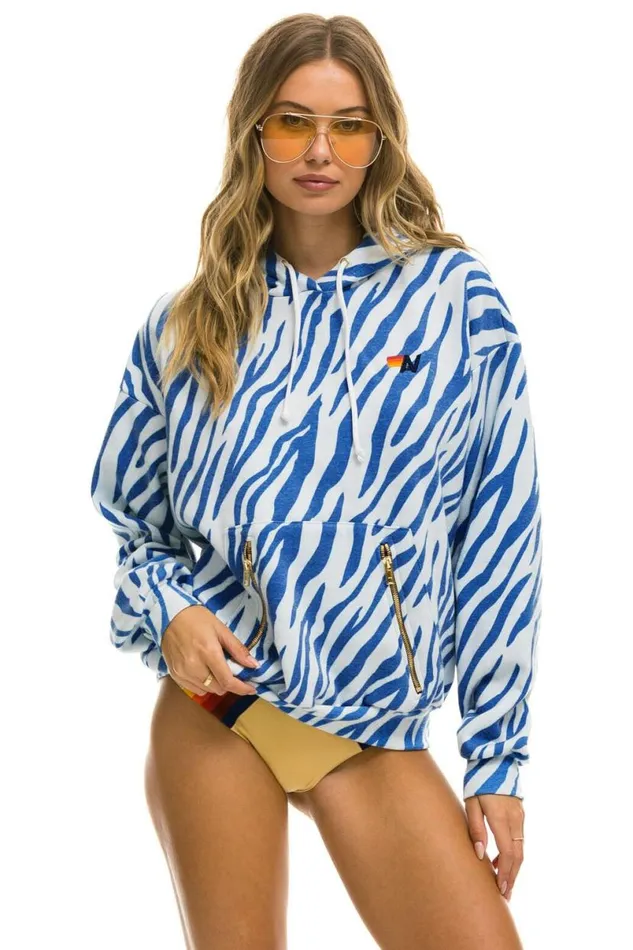 Tiger Relaxed Pullover Hoodie With Zipper Pockets 8211 Blue Tiger WomenMen Aviator Nation Hoodies Tiger Relaxed Pullover Hoodie With Zipper Pockets 8211 Blue Tiger WomenMen Aviator Nation Hoodies