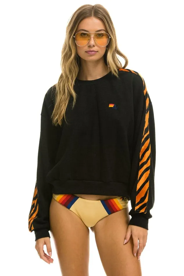 Tiger Stripe Relaxed Fit Crew Sweatshirt 8211 Black Tiger WomenMen Aviator Nation Sweatshirts Tiger Stripe Relaxed Fit Crew Sweatshirt 8211 Black Tiger WomenMen Aviator Nation Sweatshirts